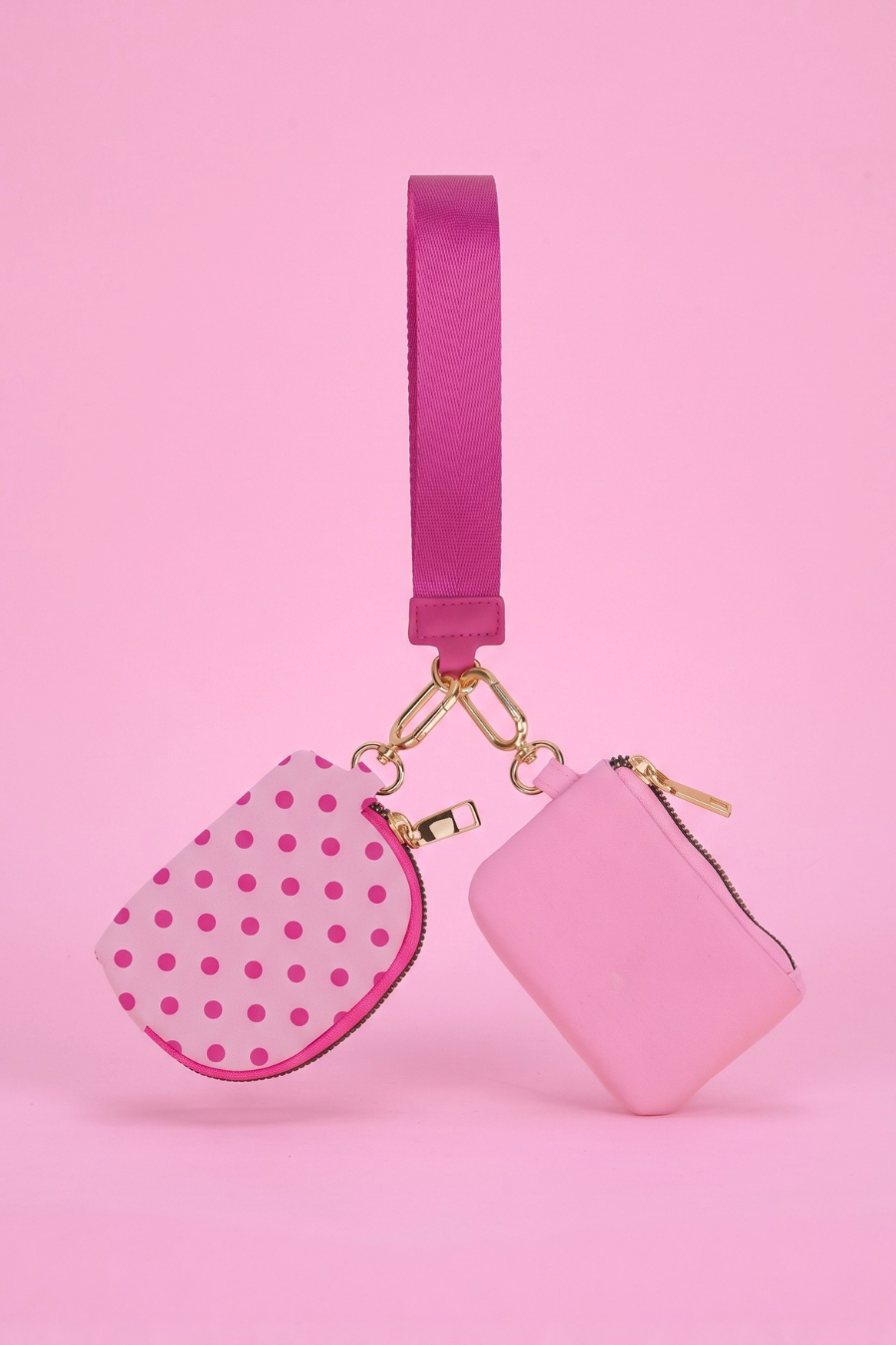 PREORDER- Double Pouch Wristlet- Pink Polka Dot