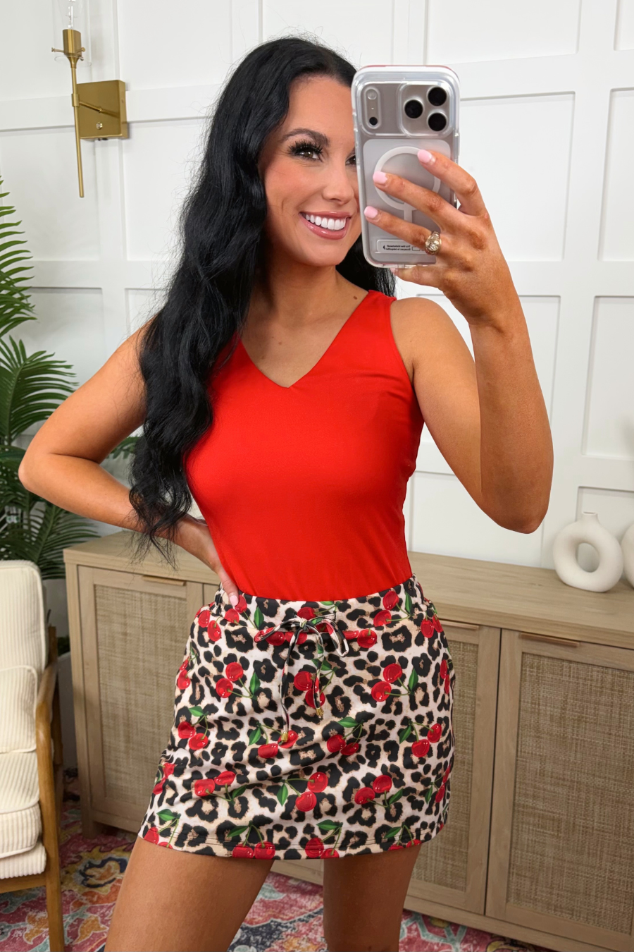 Haven V-Neck Bodysuit- Red