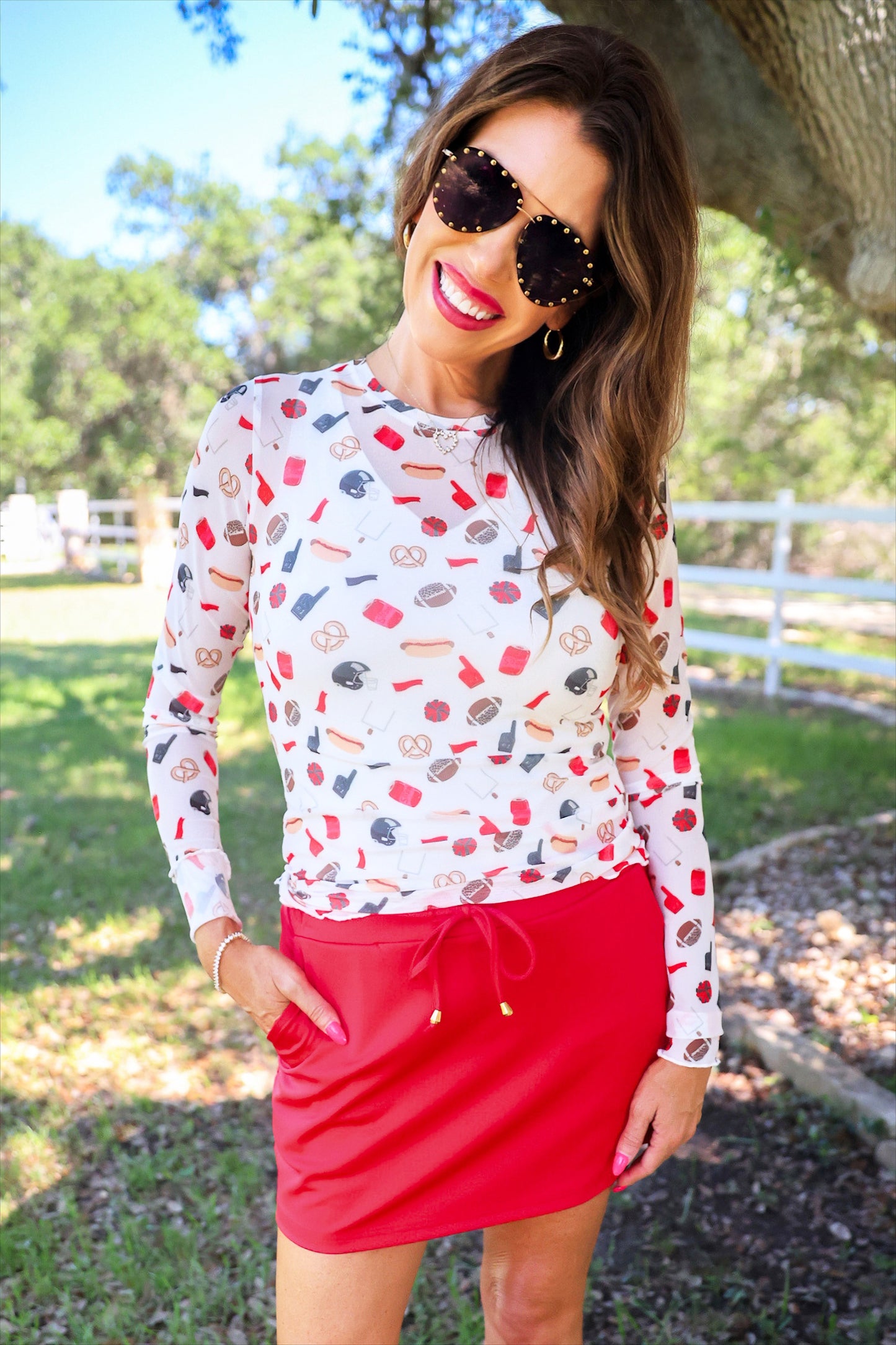 PREORDER- Alyssa Mesh Top- Red Tailgate