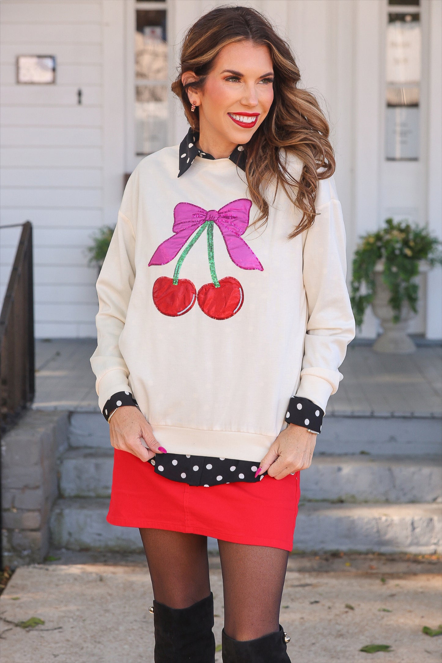 Cherry Bow Luxe Pullover