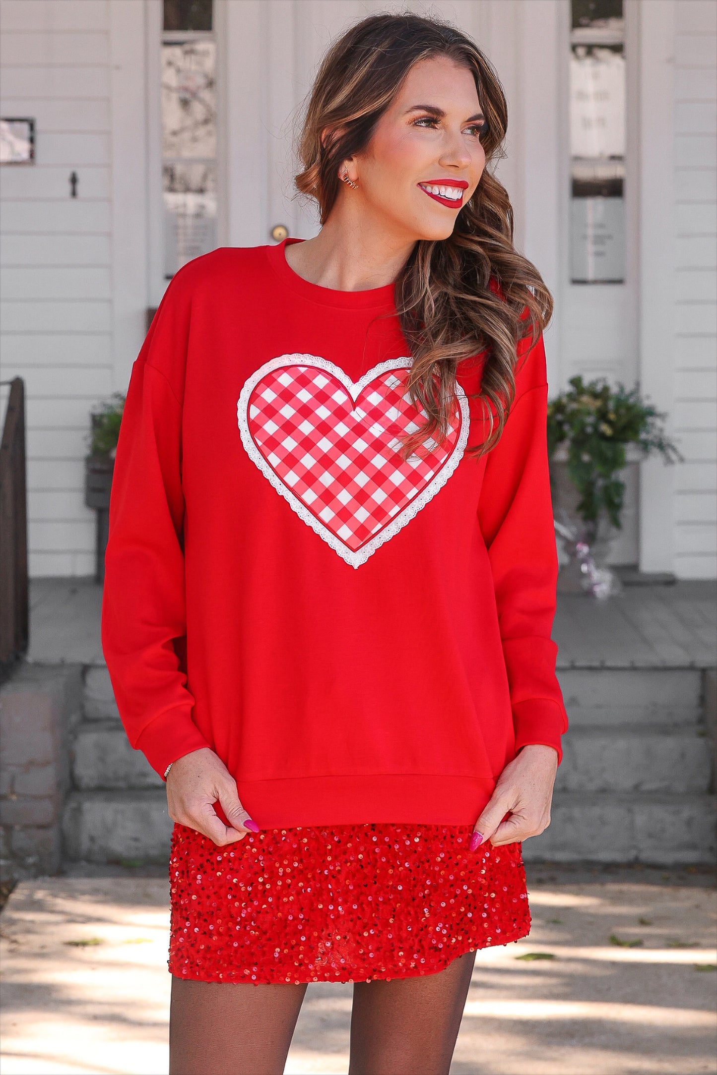 Gingham Heart Luxe Pullover
