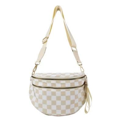 Running Errands Bum Bag, Neutral Checkered