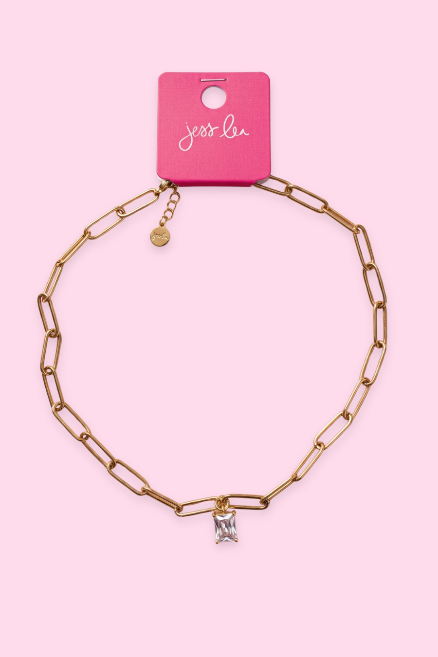 Paperclip Chain Necklace- Gold/Pink