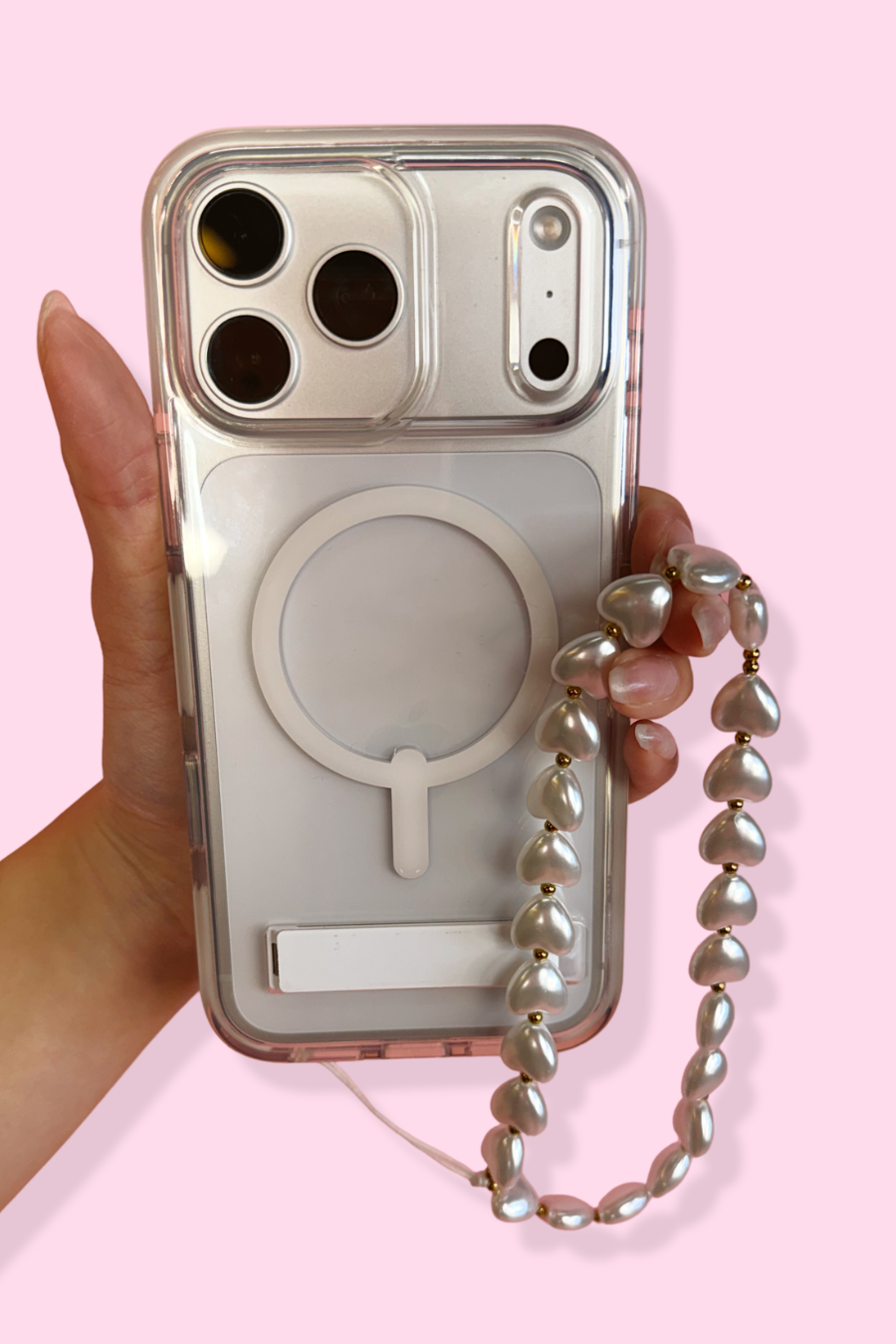 Pearl Hearts Phone Chain