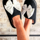 Cozy Bow Slippers- Black/White