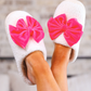 Cozy Bow Slippers- White/Hot Pink