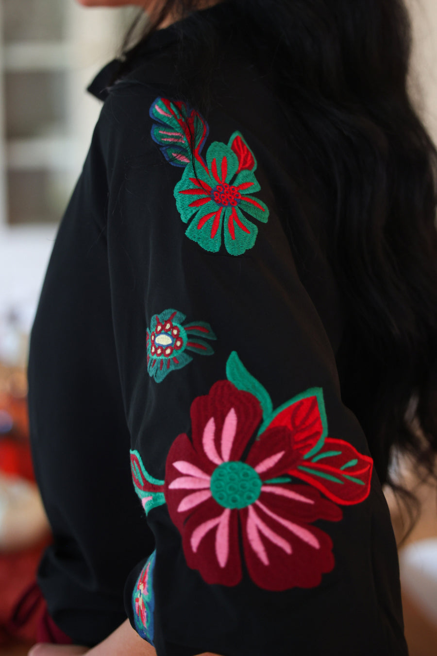 PREORDER- Donna Floral Embroidered Top- Black