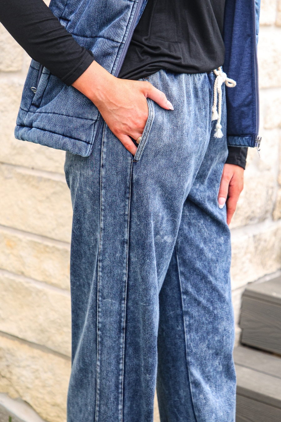 PREORDER- Refined Denim Wide Leg Pants- Light Wash