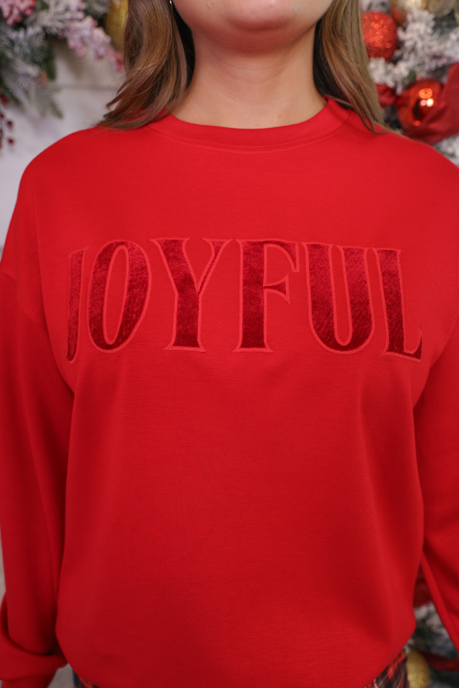 Joyful Velvet Patch Luxe Pullover