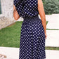 Annie Midi Zipper Dress- Navy Polka Dot