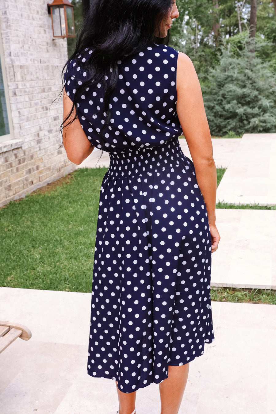 Annie Midi Zipper Dress- Navy Polka Dot