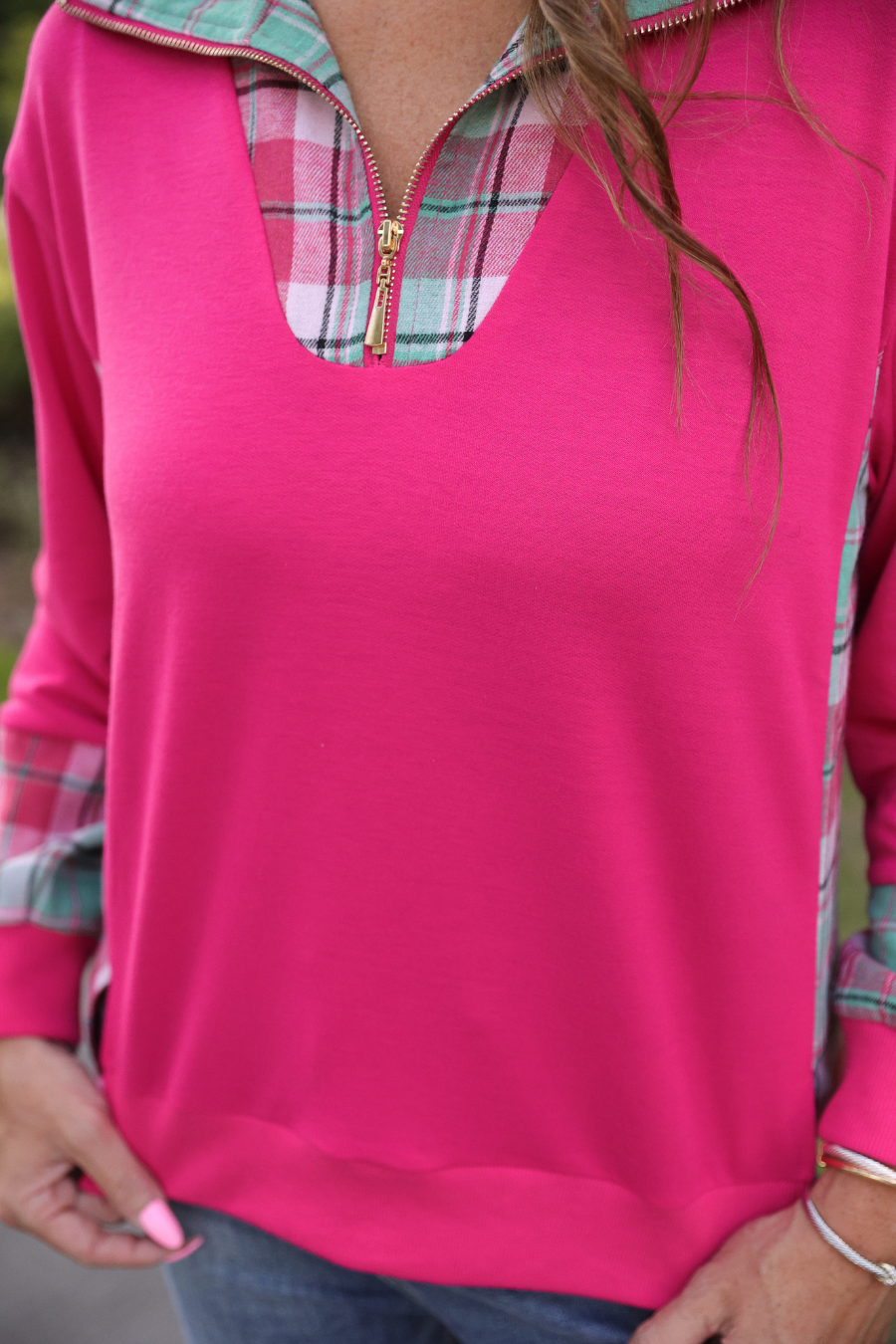 Juniper Plaid Pullover- Pink