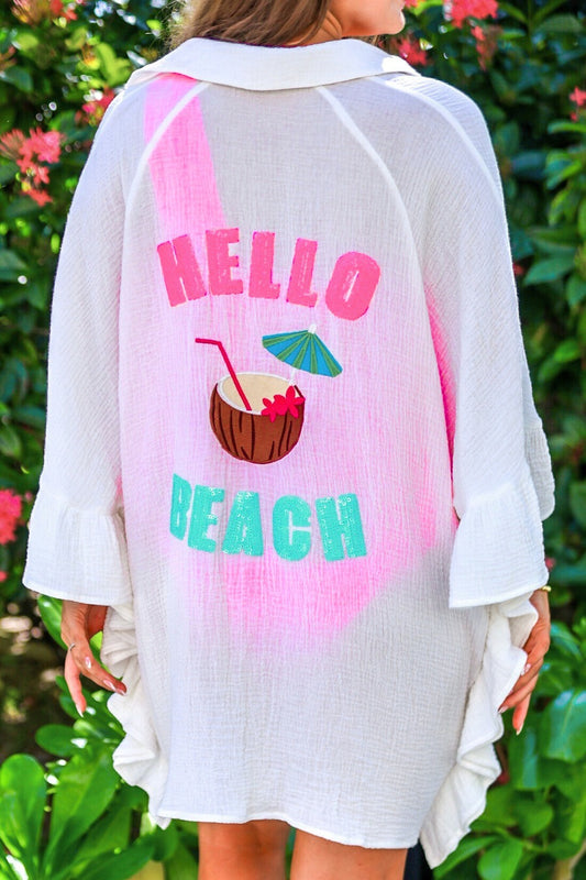 Hello Beach Sequin Embroidery Coverup