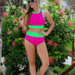 Bali Beach Two Piece Swimsuit- Pink/Neon Green