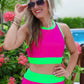 Bali Beach Two Piece Swimsuit- Pink/Neon Green