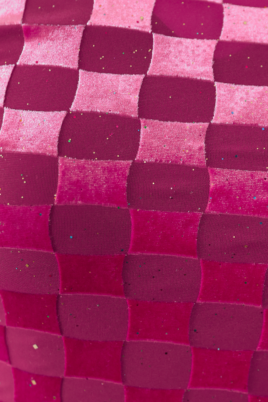 Times Square Velvet Mesh Top- Pink Checkered