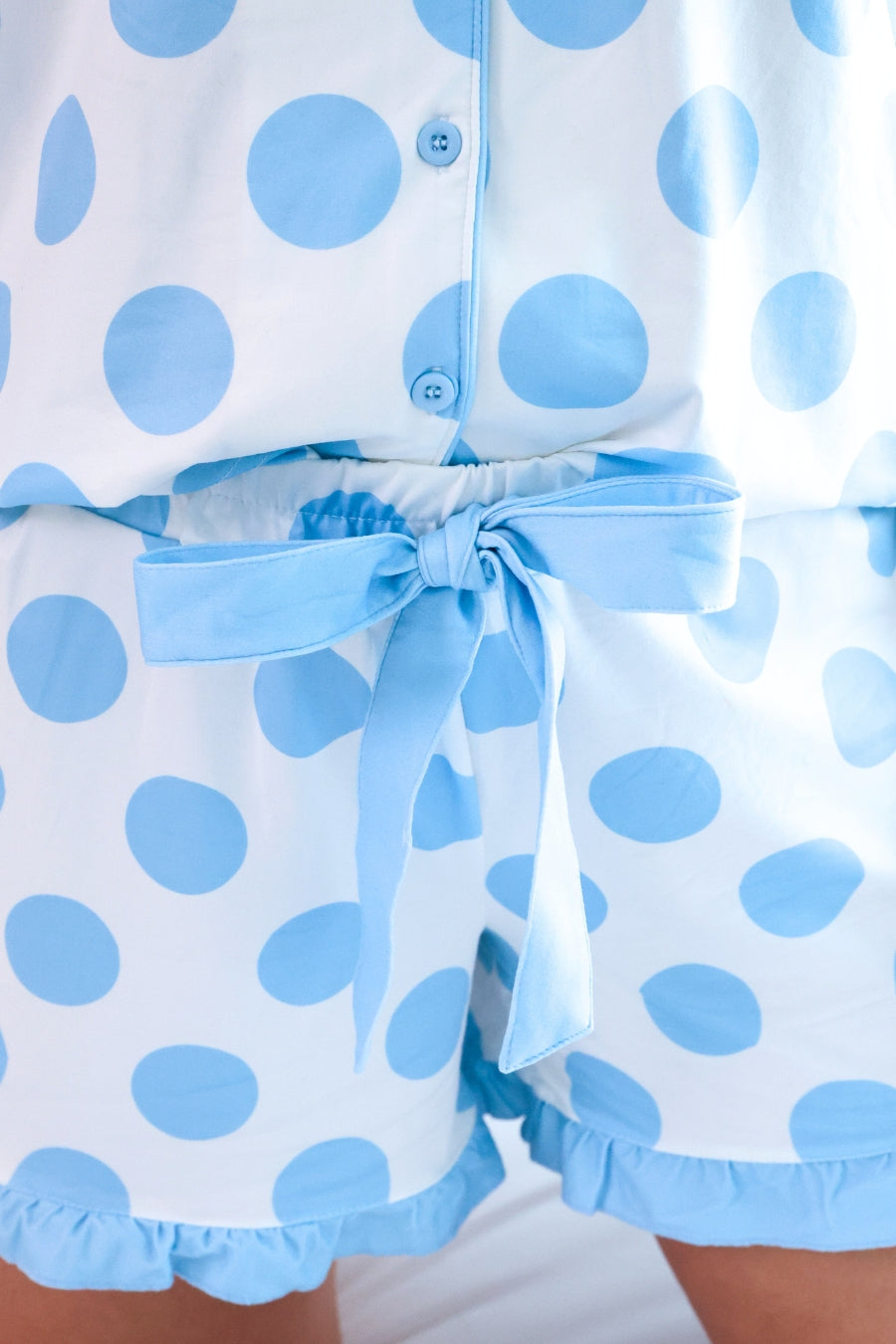 PREORDER- Light Blue Dotty Darling Ruffle Pajama Set