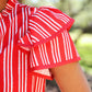 PREORDER- Layla Striped Flutter Sleeve Blouse- Red