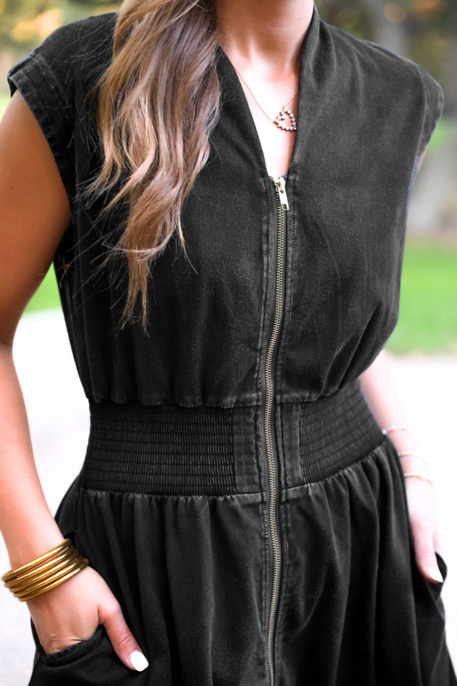PREORDER- Refined Denim Zipper Dress- Black
