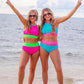 Bali Beach Two Piece Swimsuit- Blue/Pink