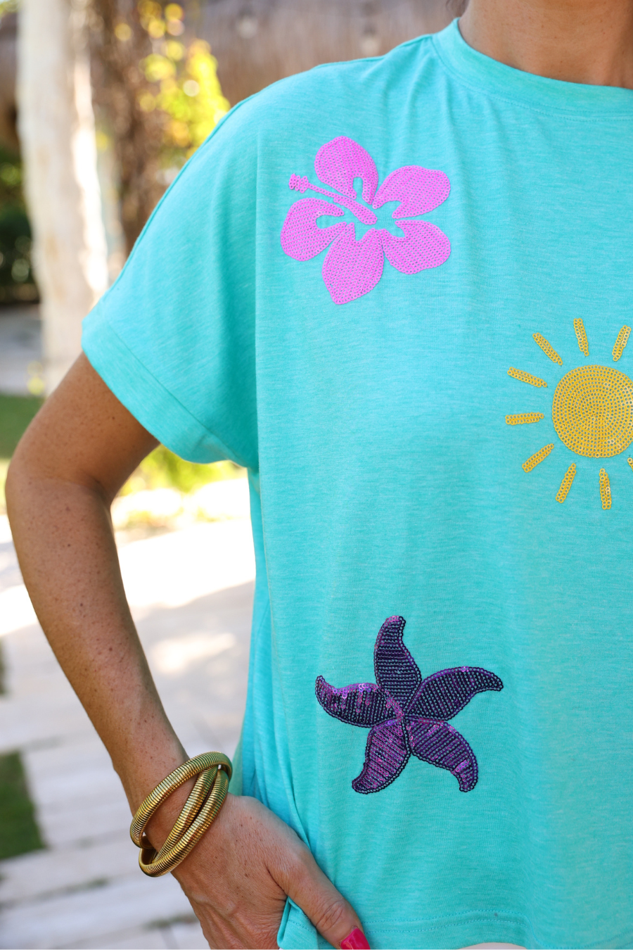 On Vacay Sequin Patch Top