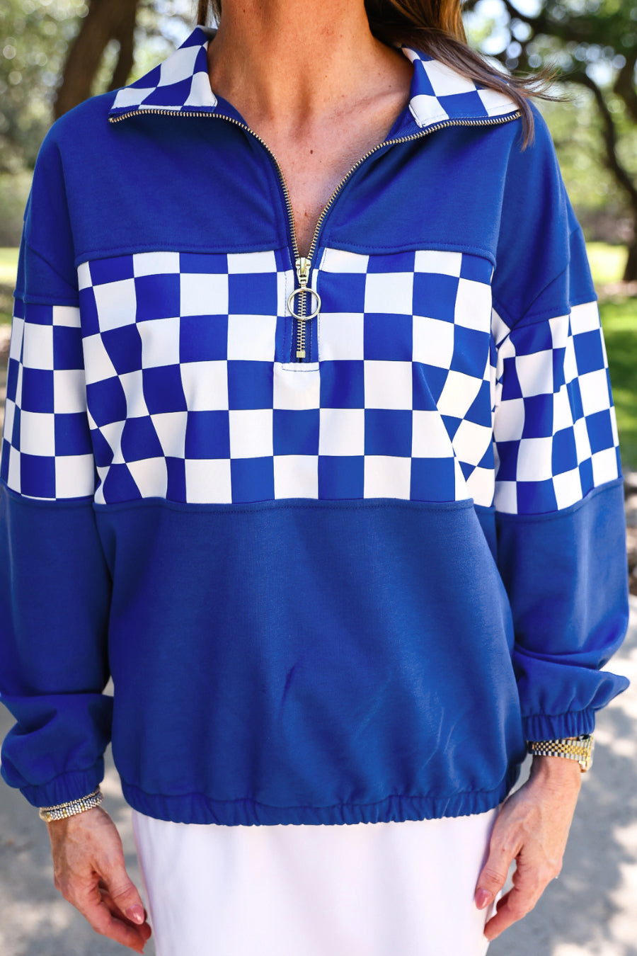 PREORDER- End Zone Checkered Pullover- Blue
