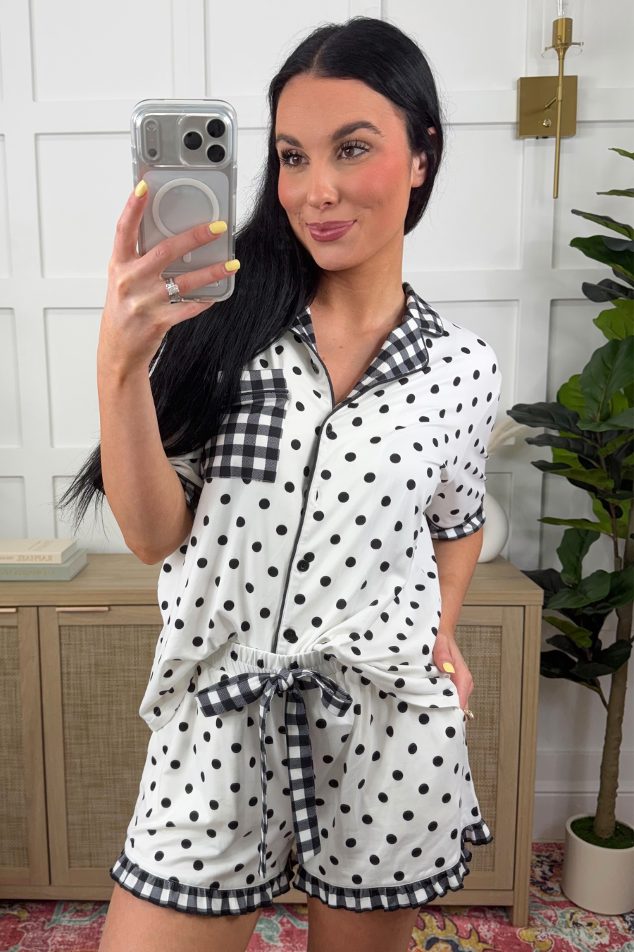 Gingham Polka Dot Ruffle Pajama Set