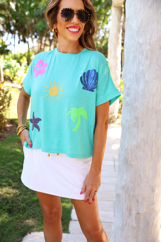 On Vacay Sequin Patch Top