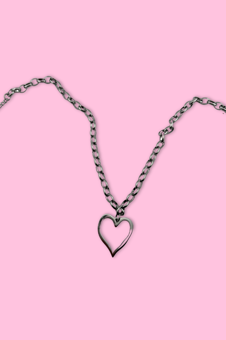 Open Heart Chain Necklace- Silver