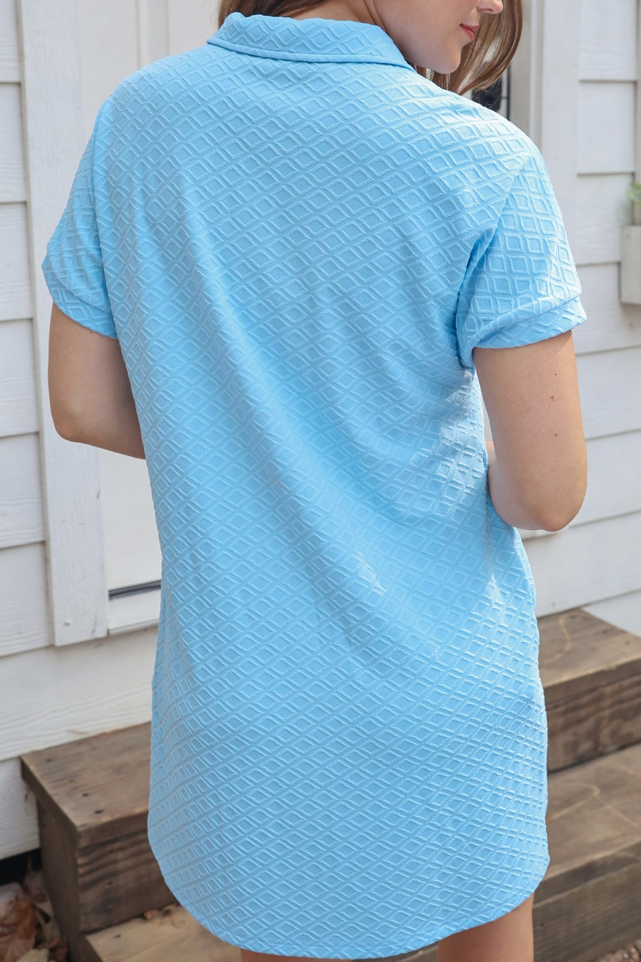 Ezra Textured Zipper Dress- Light Blue