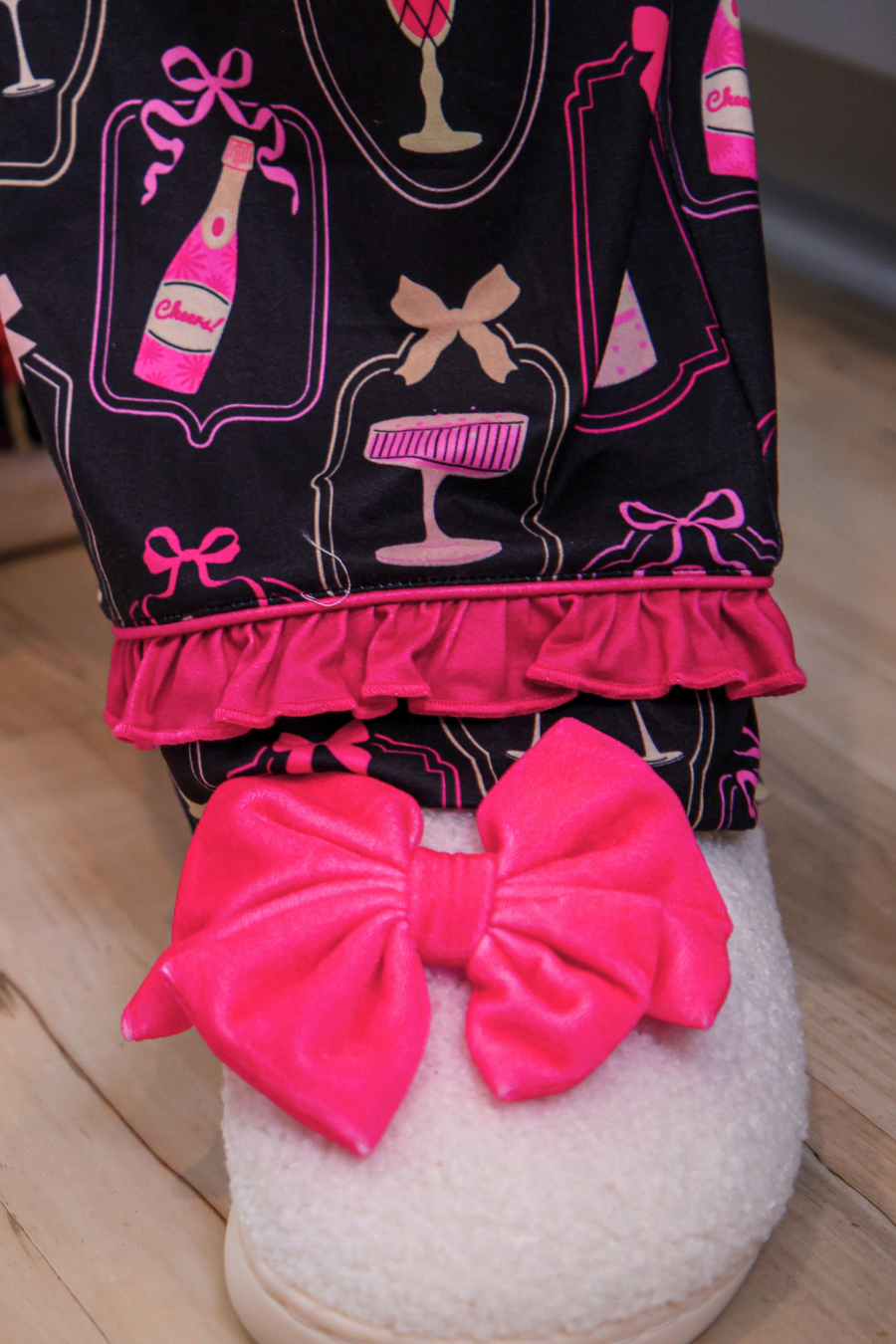 PREORDER- Bows & Bubbly After Dark Ruffle Pajama Set