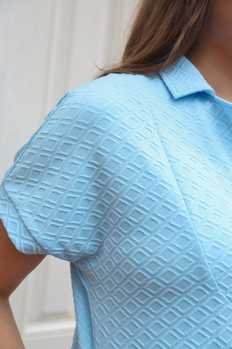 Ezra Textured Zipper Dress- Light Blue