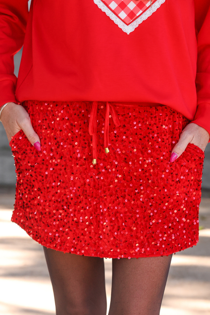 Velvet Hour Sequin Skort- Red