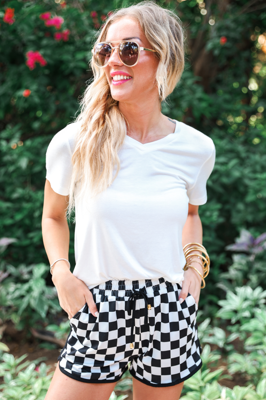 PREORDER- Checkerboard Checkered Drawstring Everyday Shorts