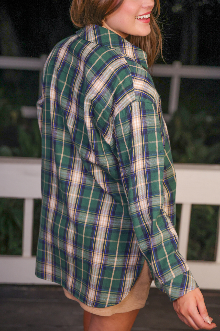 Lola Flannel Tunic Top- Green