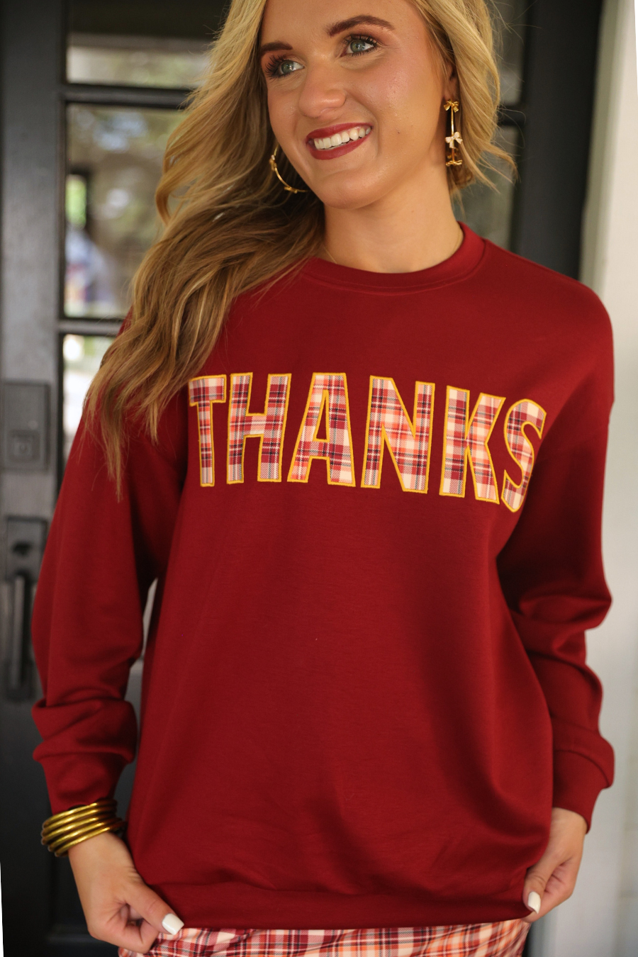 Thanks Plaid Patch Pullover