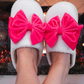 Cozy Bow Slippers- White/Hot Pink