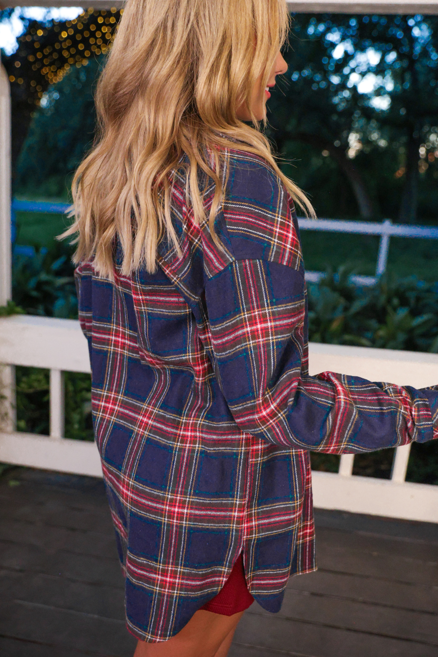 Lola Flannel Tunic Top- Navy