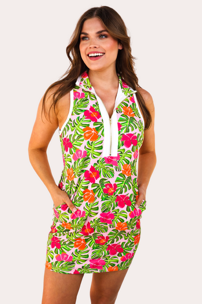Everyday Zipper Dress, Pink Tropical