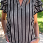 PREORDER- Layla Striped Flutter Sleeve Blouse- Black