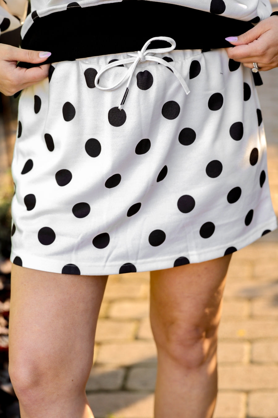 Printed Terry Skort Set- Black/White Polka Dot