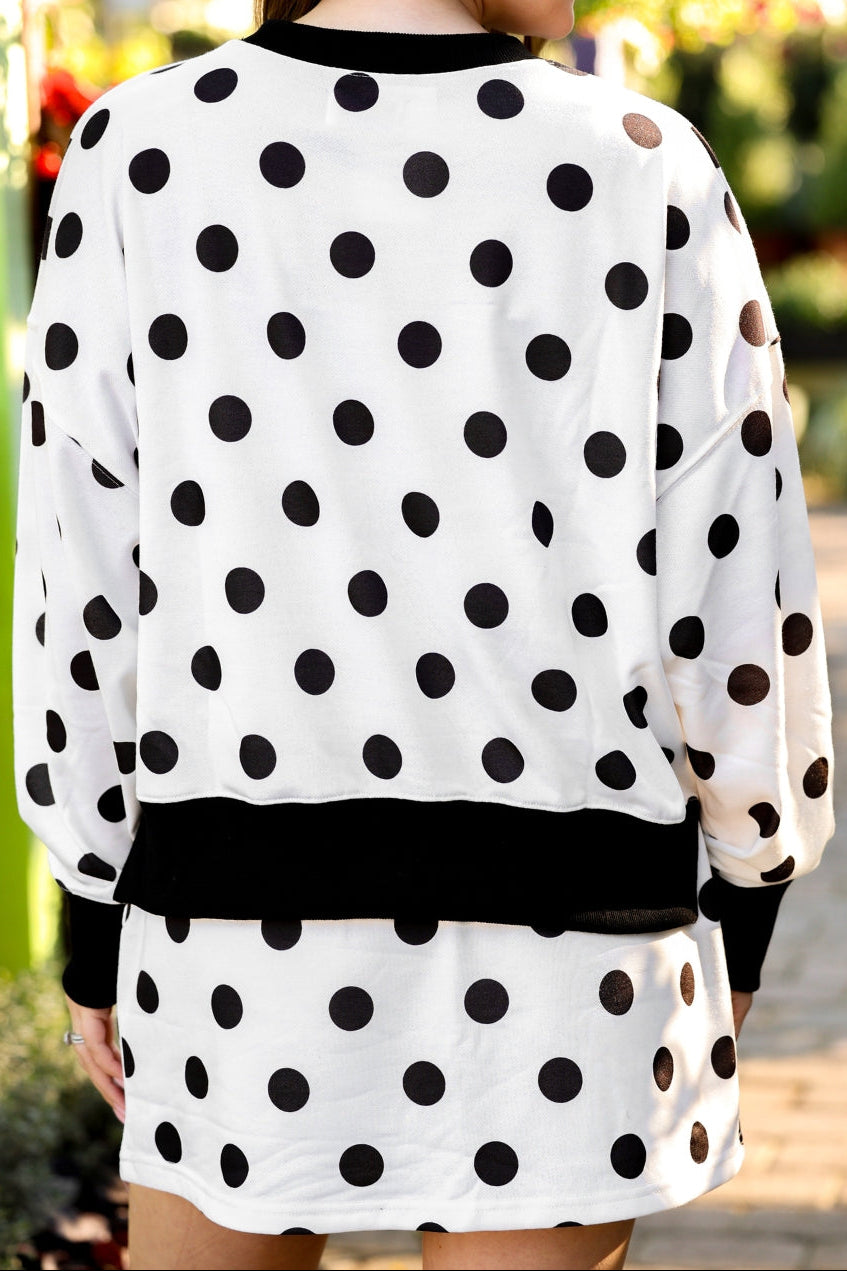 Printed Terry Skort Set- Black/White Polka Dot