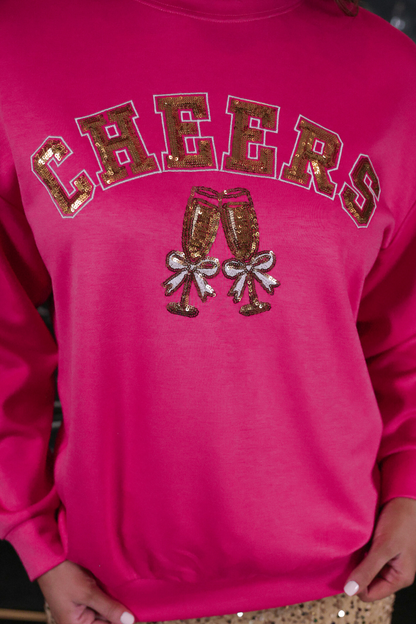 Champagne Cheers Luxe Pullover- Pink
