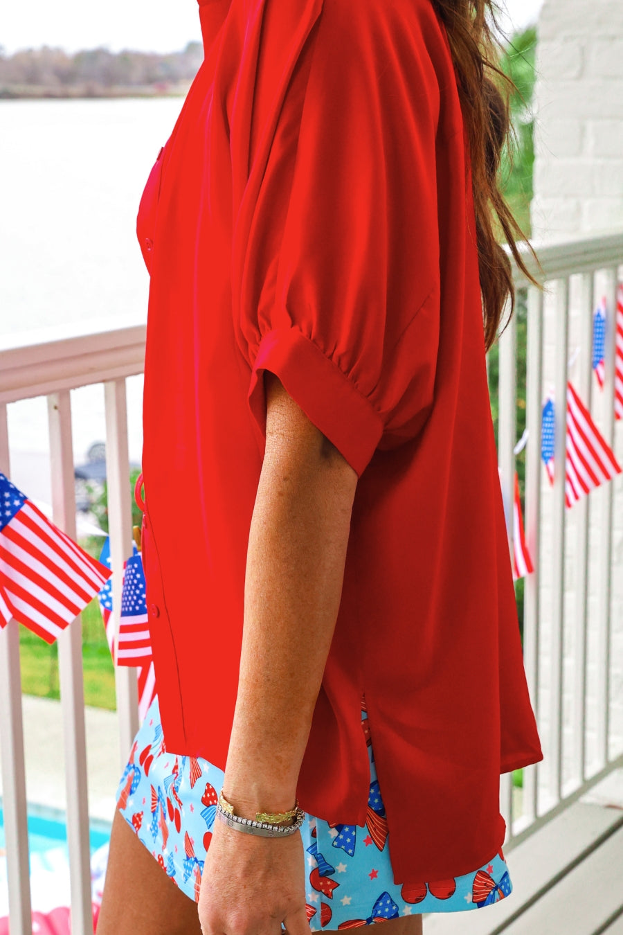 Sutton Button Up Top- Red