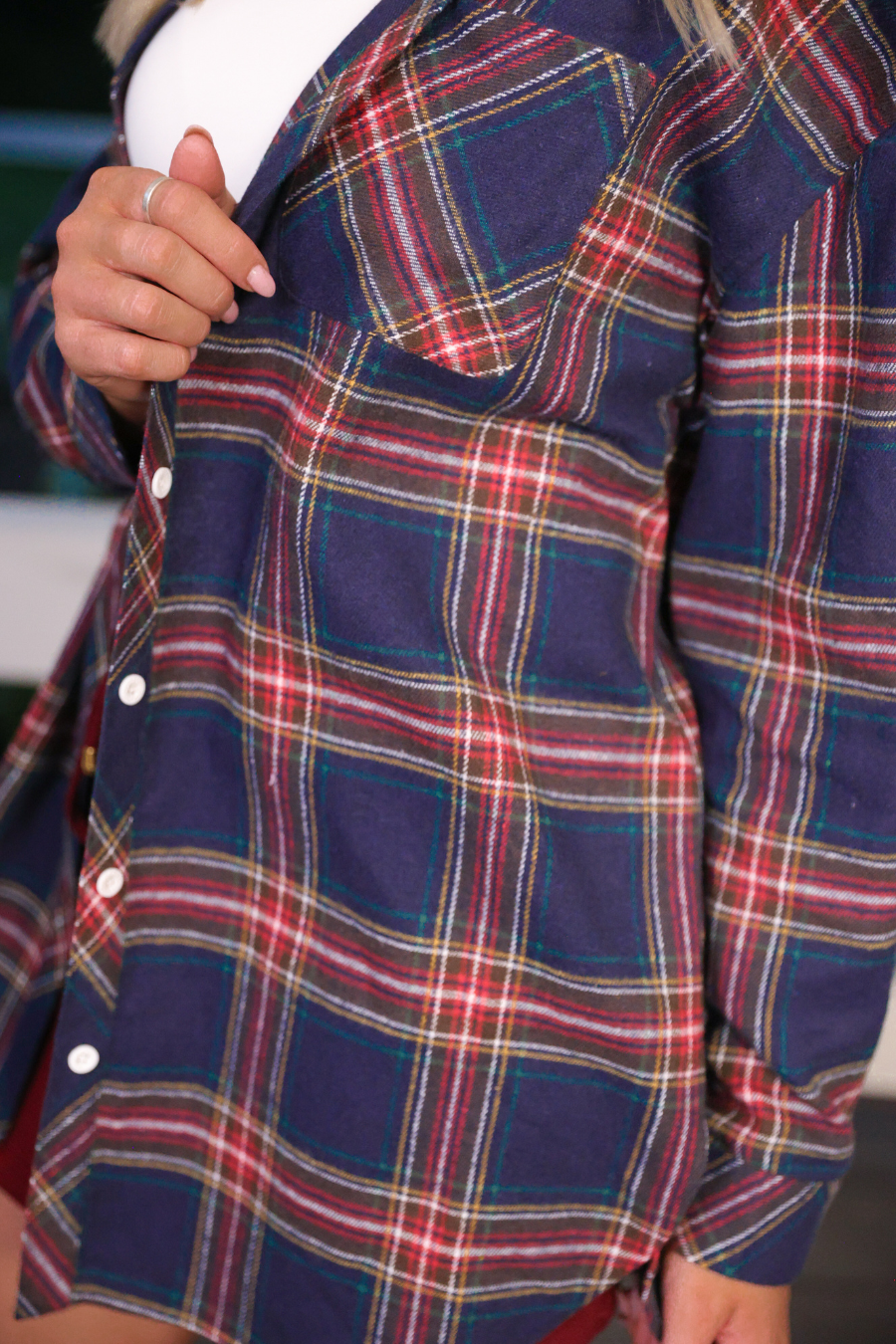 Lola Flannel Tunic Top- Navy