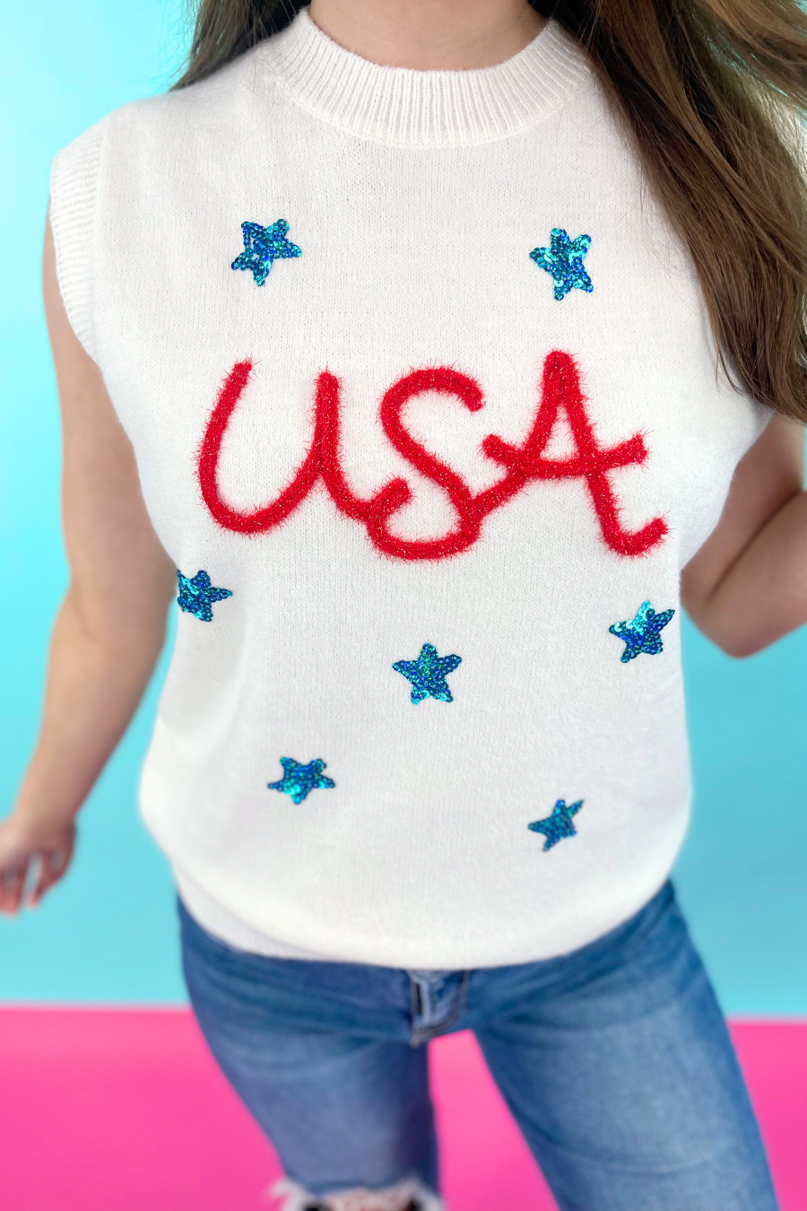 USA Tinsel Sweater Vest