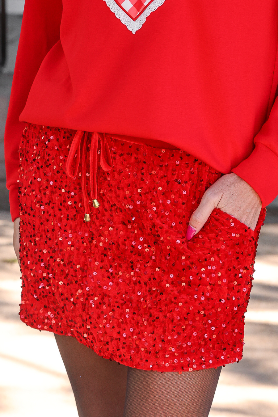 Velvet Hour Sequin Skort- Red