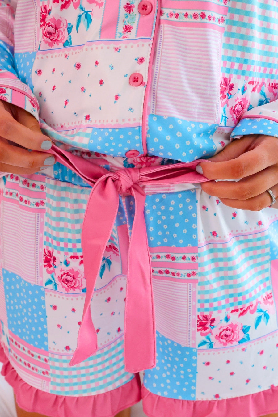 PREORDER- Pink Heirloom Patchwork Ruffle Pajama Set