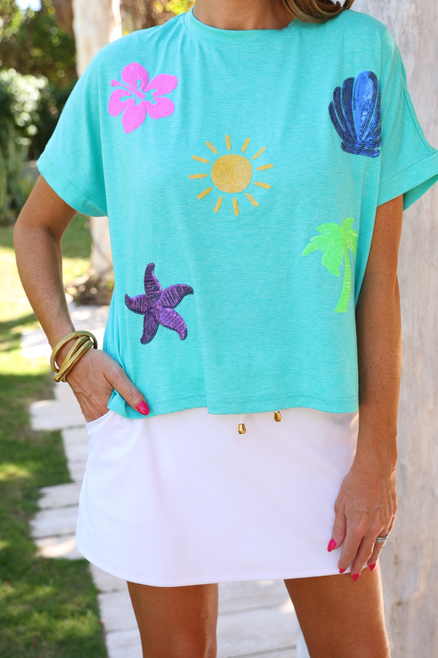 On Vacay Sequin Patch Top