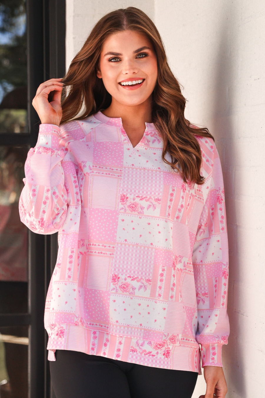 Riley French Terry Pullover- Pink Patchwork